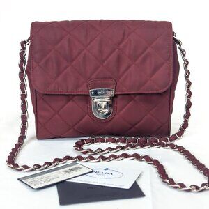 PRADA Impuntu Tessuto Quilted Nylon Chain Crossbody Bag Granato